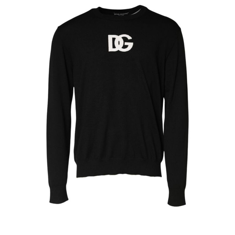 Dolce & Gabbana Black Wool DG Logo Men Crew Neck Men's Sweater